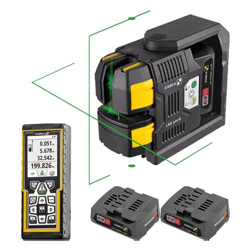 Samonivelační liniový křížový laser STABILA LAX500G 7-dílný s dálkoměrem LD520 a dvěma bateriemi ZDARMA