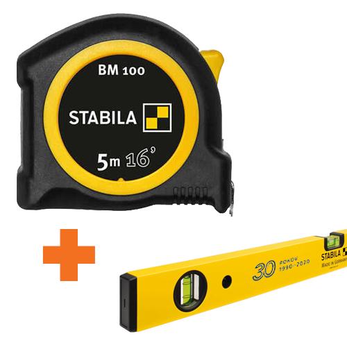 Vodováha STABILA 70 200cm a svinovací metr STABILA BM 100 5m