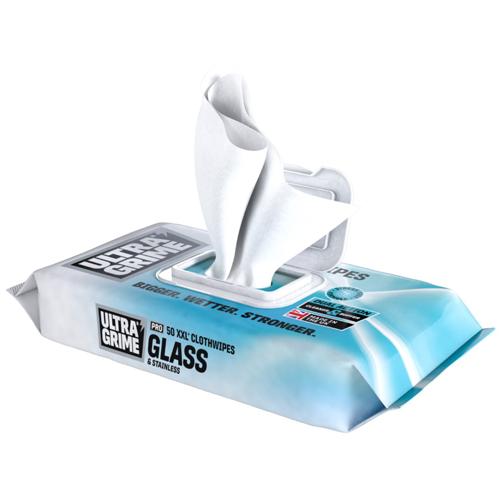 Profi čisticí ubrousky ULTRAGRIME® PRO GLASS STAINLESS 50ks XXL